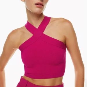 Aritzia Babaton Sculpt Knit Criss Cross Cropped Tank in color Granite Pink